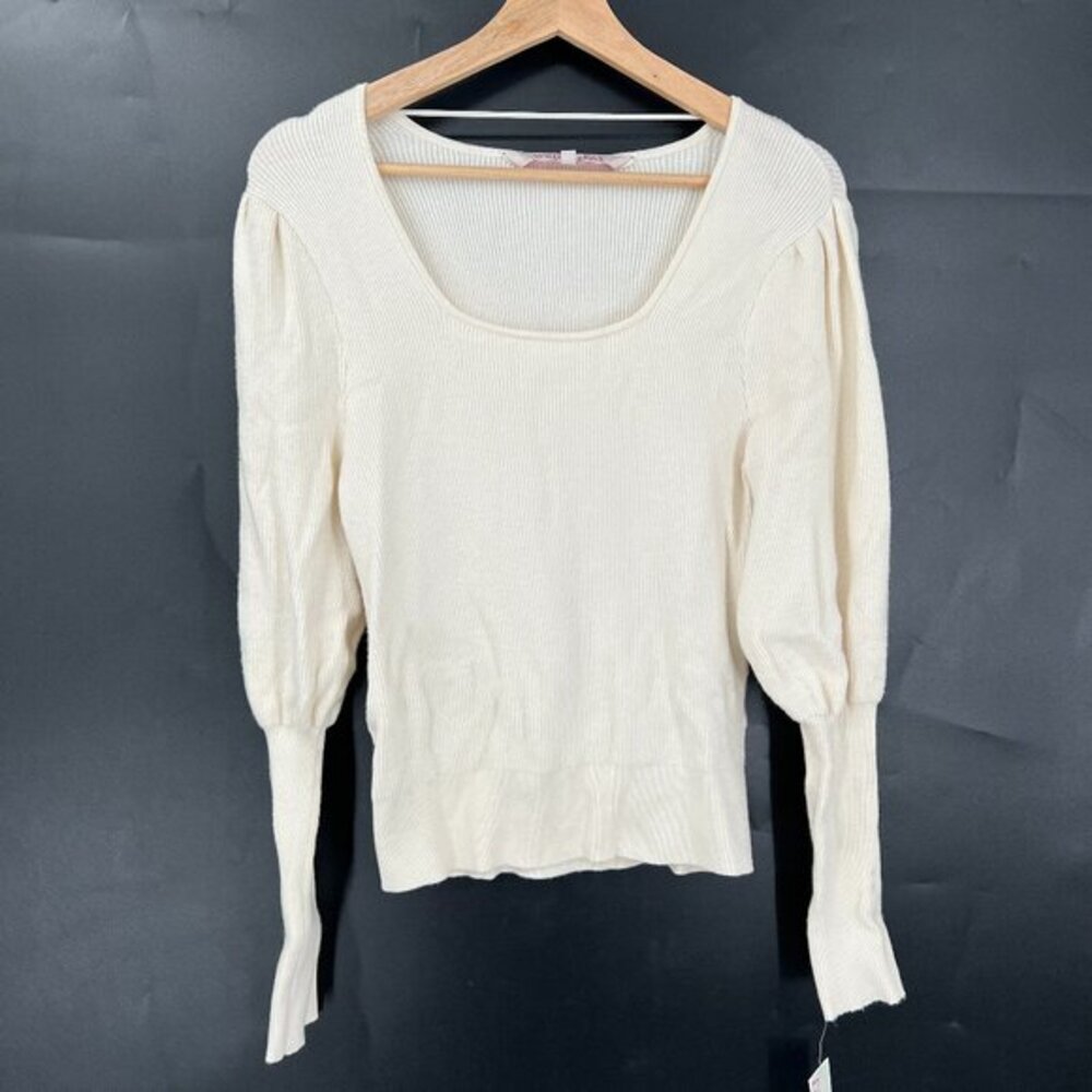 NEW‎ Willow Drive long juliet sleeve puff shoulder cream white ribbed sweater M